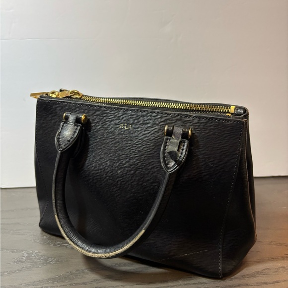 Ralph Lauren Handbags - Ralph Lauren Black Leather Top-Zip Shoulder Bag with Gold Hardware